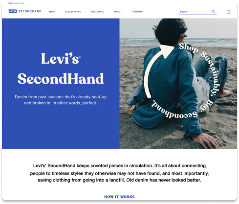 A screenshot of Levi's clothes recycling scheme